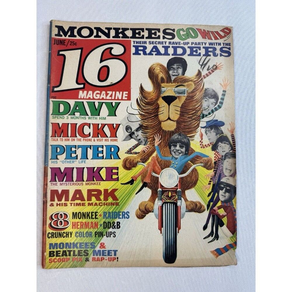 Vintage 16 Magazine June 1967 The Monkees Meet Beatles Paul McCartney Pin-Ups